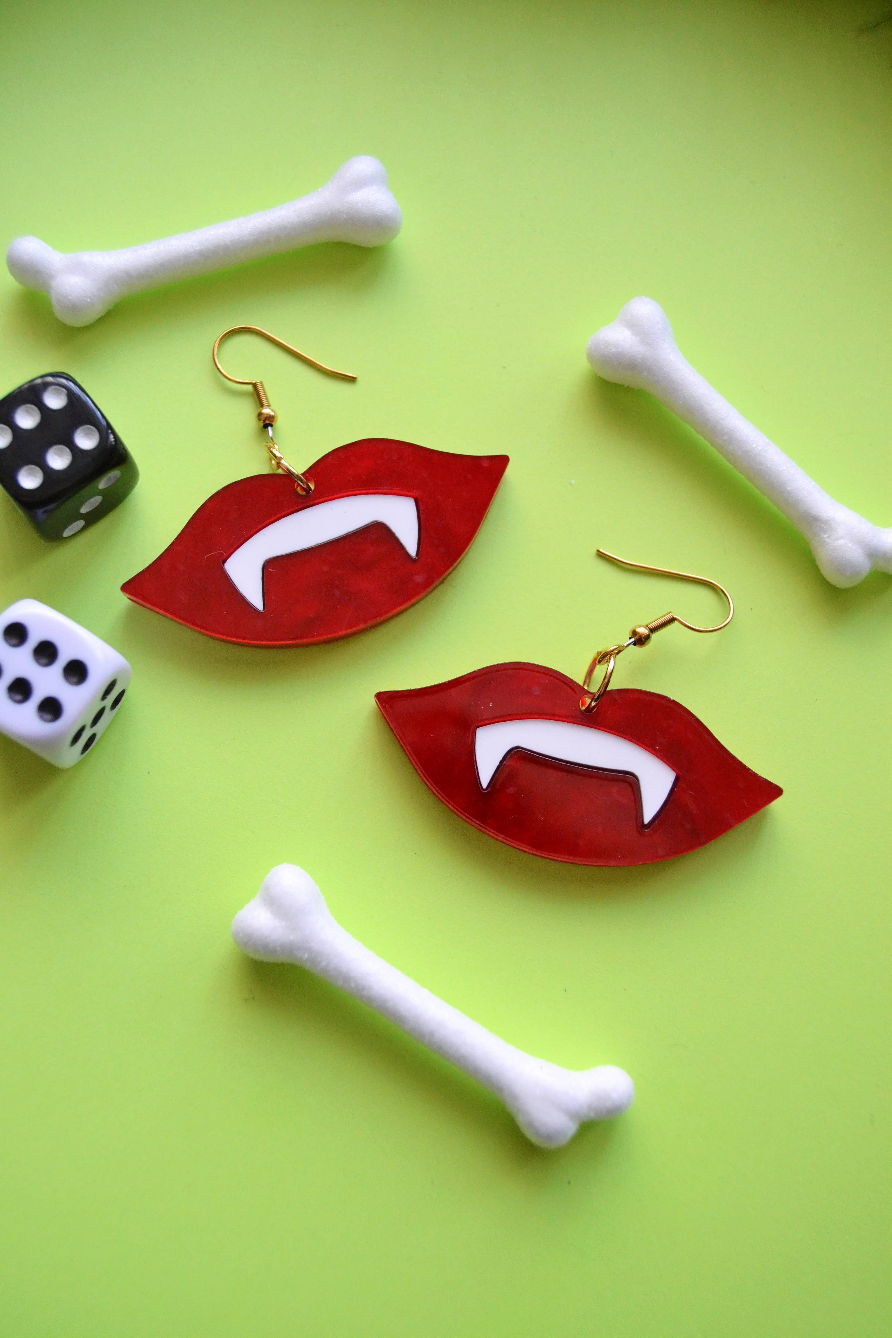 Rebel Disco Designs - Wholesale Dangle Earrings - Acrylic Halloween Vampire Teeth Mouth Statement Earrings1