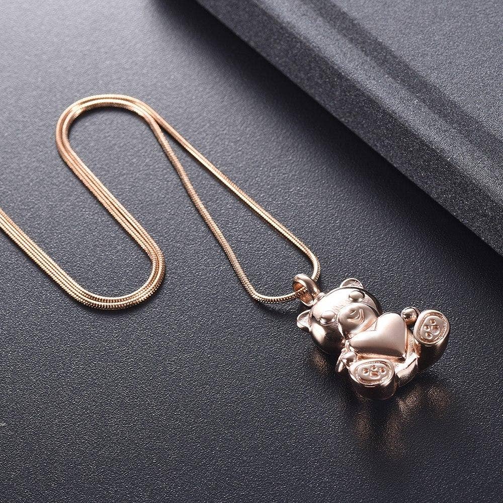 Cherished Emblems - Wholesale Pendant/Charm Necklace - Cute Teddy Bear With Heart Cremation Urn Necklace12