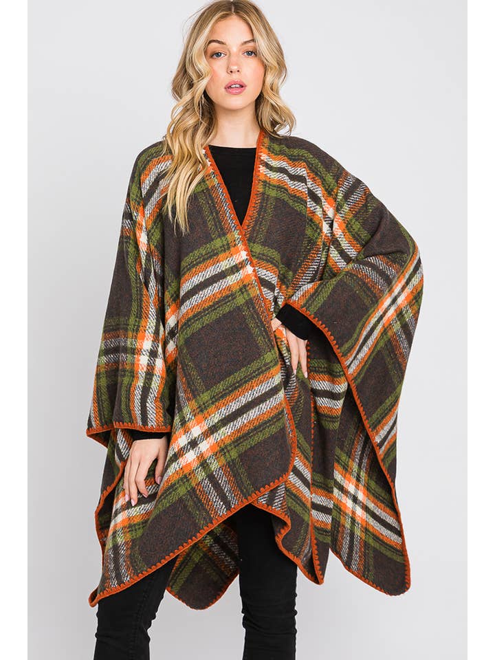 Hana - Wholesale Cardigan - Women's - Plaid Pattern Ruana