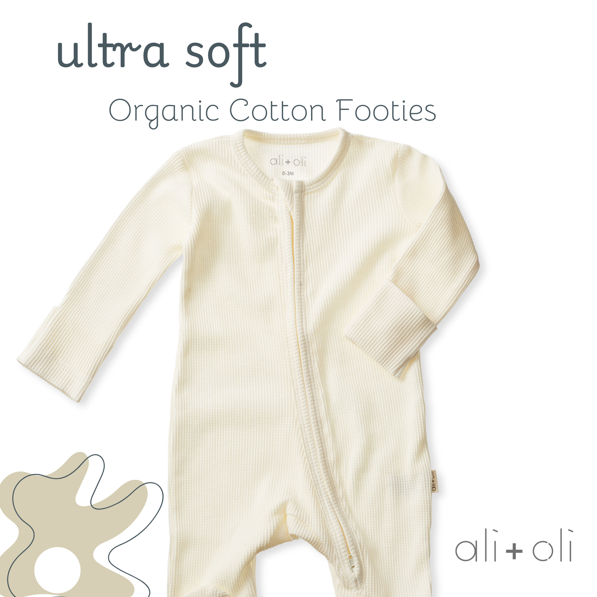 Ali+Oli - Wholesale Clothing Set - Baby - Baby Footie 2-Way Zipper – Organic Cotton Waffle Knit2