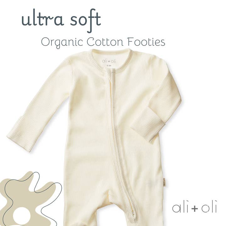Ali+Oli - Wholesale Clothing Set - Baby - Baby Footie 2-Way Zipper – Organic Cotton Waffle Knit2
