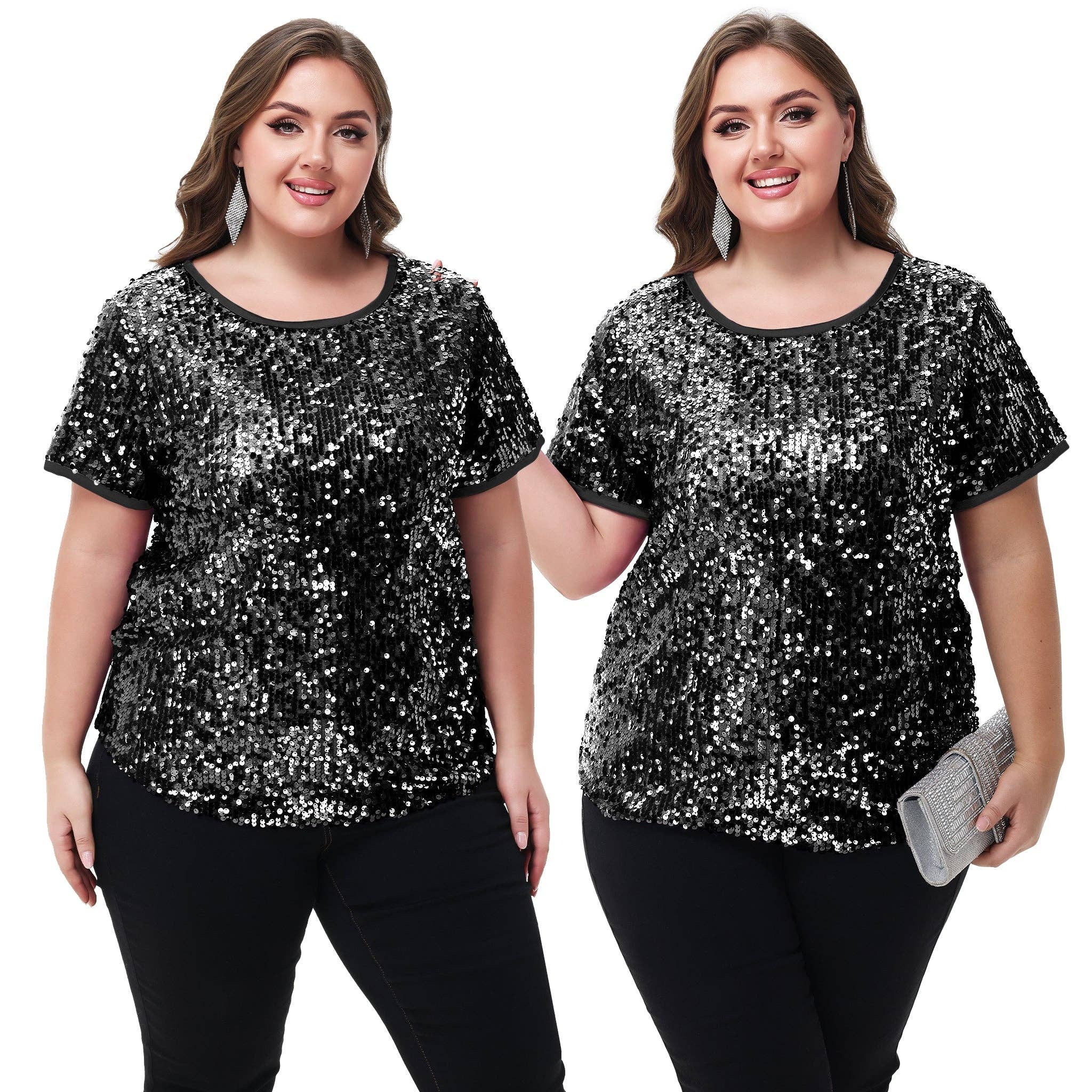 Anna Kaci Wholesale - Wholesale Blouse - Women's - Sequin Tops Plus Size Sparkle Glitter Party Blouse9