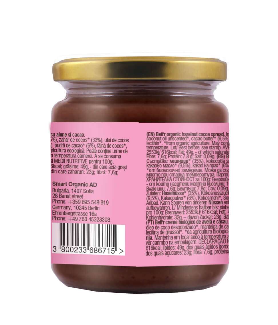 Smart Organic - Wholesale Nut Butter - Hazelnut Cocoa Spread, Bio, Bett'r, 250g1