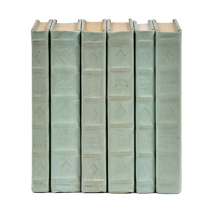 6 Vol. Mint Green Leather Bound Decorative Books (VH-MG-06) for wholesale by Vellum Home