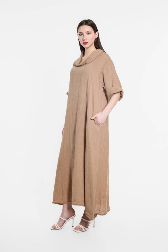 TINA Stephens Italy/Tees By Tina – wholesale Dress – Women's – Mara Cowl Neck Linen Maxi Dress (DQ103)8