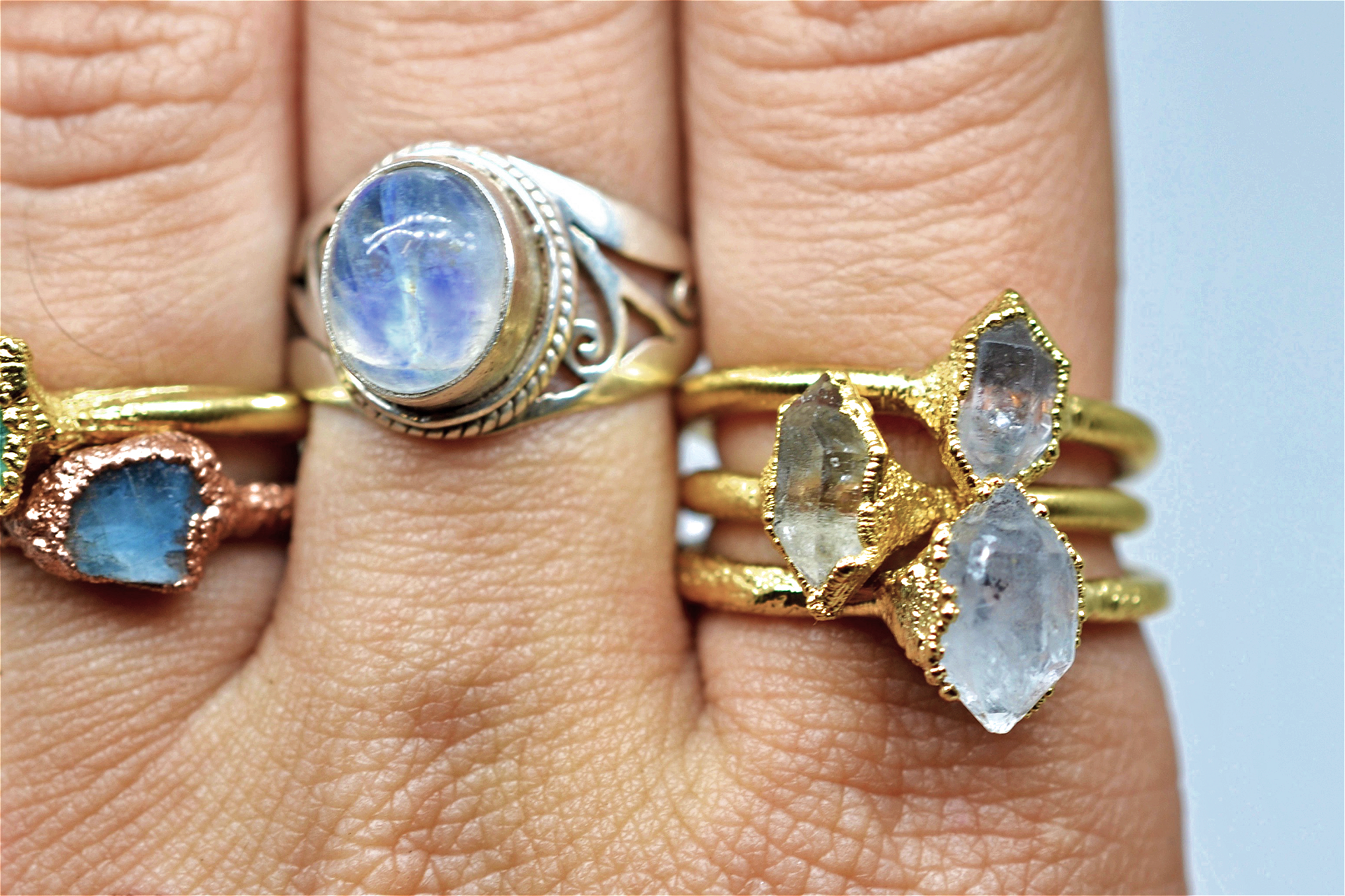 Daddy Daughter Jewelry - Vendita all'ingrosso Anelli con pietra singola/solitario - Anello in oro con diamante grezzo Herkimer, pietra portafortuna di aprile, anello grezzo3