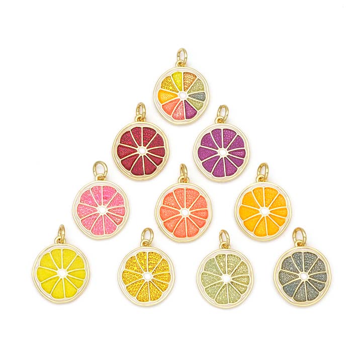 Ciondolo a Forma di Fetta di Limone Colorato in Smalto, F1444 per la vendita all'ingrosso da parte di BestBeads&Beyond