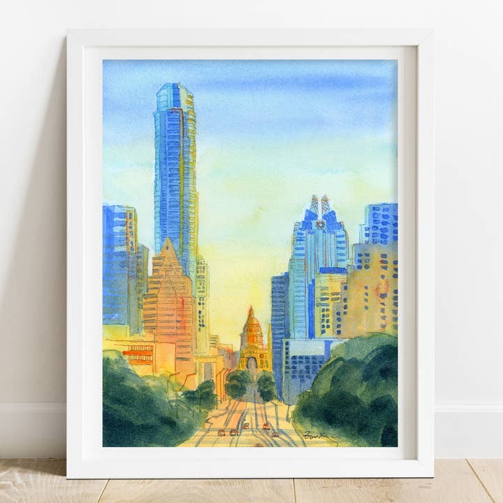 Austin Art Print - Downtown Sunset, Austin artwork for wholesale by Zoee Xiao Artworks