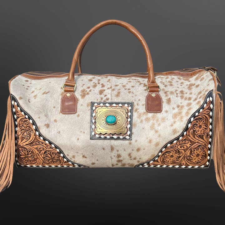 Westrian International - Wholesale Weekender Bag - Women's - Cowhide Tooled Leather Fringe Duffle Travel Bag1