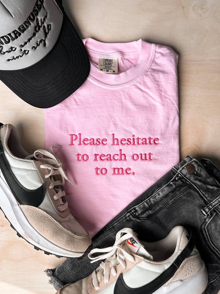 D&E Tees - Wholesale T-Shirt - Women's - Please Hesitate Embroidery Graphic Tee