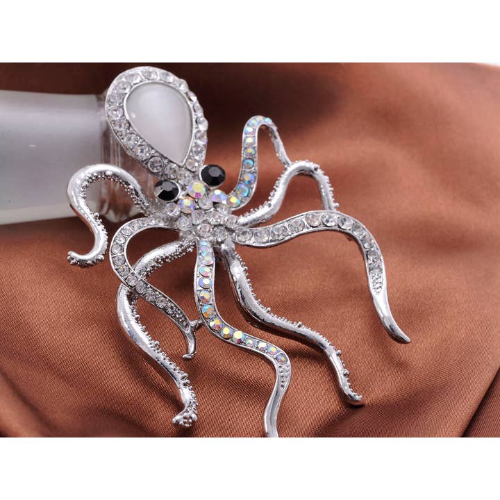 AK Brand - Wholesale Brooch - Slive Colored Nautical Rose Octopus Brooch Pin1