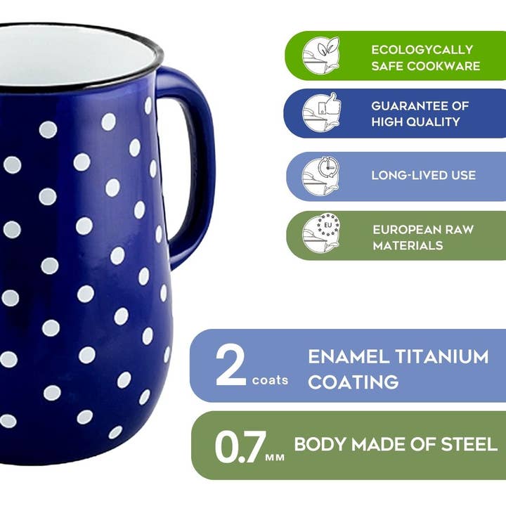 STP - Wholesale Jug - Blue Polka Dot 5-Pint Vintage Style Steel Enamelware Pitcher6
