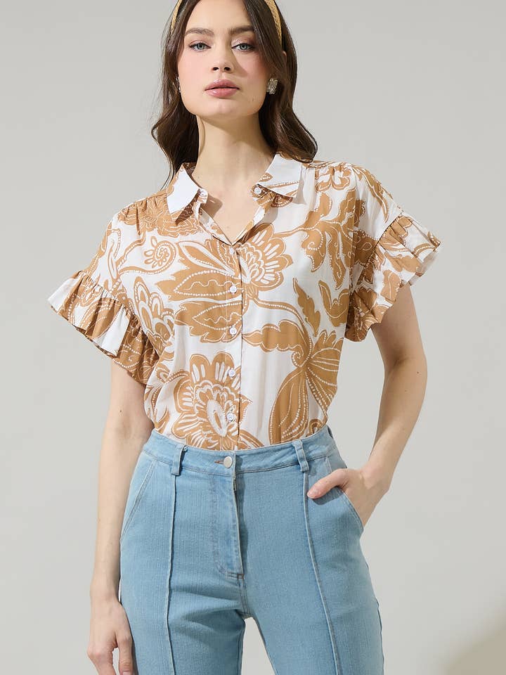 Nadya Floral Ina Button Up Top for wholesale by Sugarlips