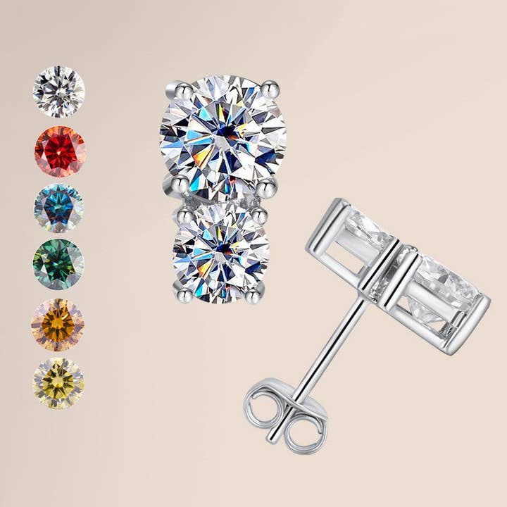 Perimade & Co. LLC - Wholesale Stud/Post Earrings - Two Stone Moissanite Stud Earrings in 925 Sterling Silver