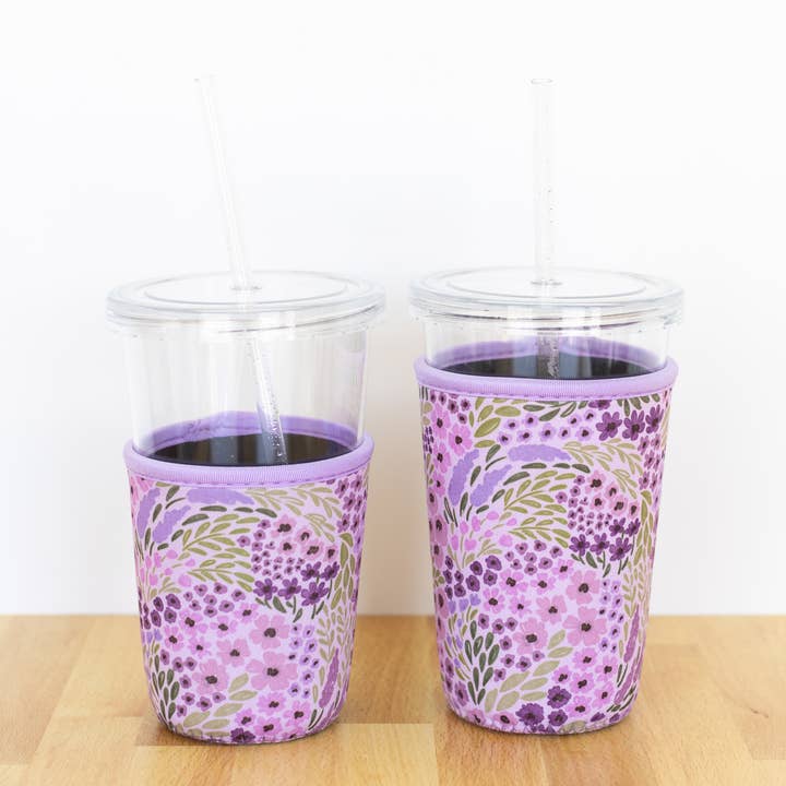 Elyse Breanne Design - Wholesale Drink Huggers & Koozies - Lilac Floral Drink Sleeve, Iced Coffee Sleeve, Drink Cover