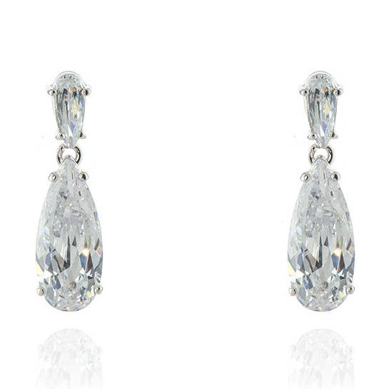 Cachet Joni CZ Earrings Plated in Rhodium for wholesale by Cachet London