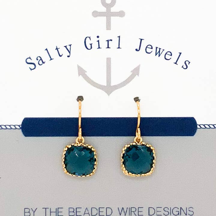 #AAAFTR891 -Petite Filigran Square Inramad Drop-Navy Guld för wholesale av The Beaded Wire Designs