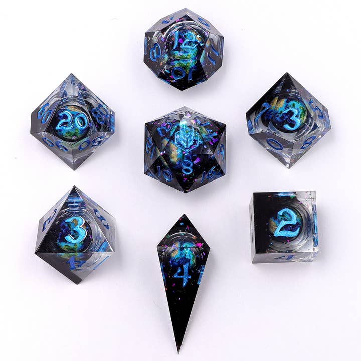 Noyau liquide en résine Captured Magic Sharp Edge - Alt Earth pour la vente par Hymgho Premium Dice