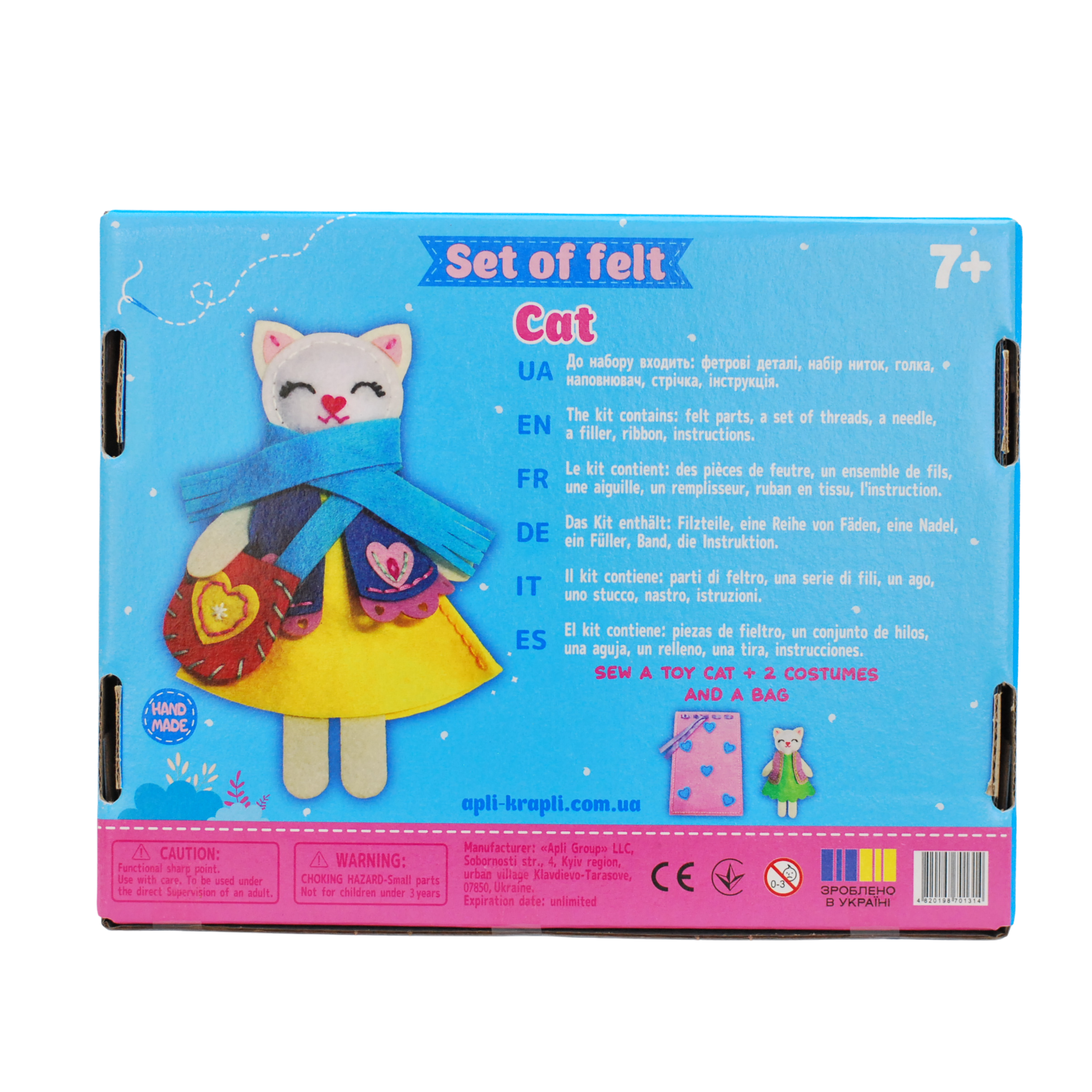 Fainotoys – wholesale Craft sewing kit – APLI Krapli — Felt Toy: toy Cat — Ages 6+6