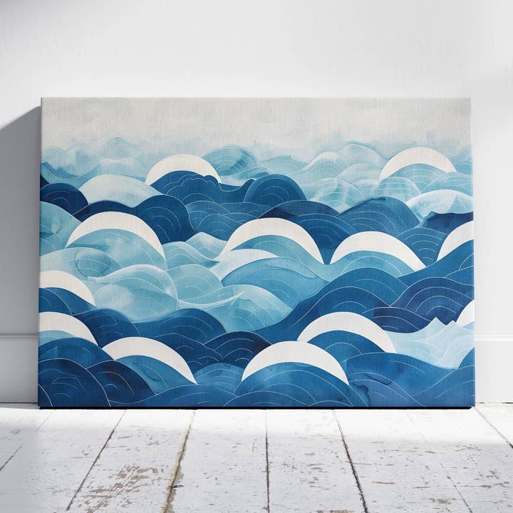 Serene Blue Ocean Wave Patterns - Framed Canvas Wall Art Print for wholesale by House Prints