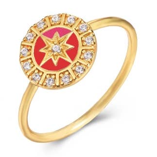 Anillo estrella circonita - enamel rojo- t10 - plata para venta al por mayor de Buganto