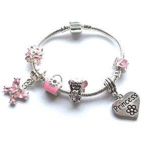 Children's Princess 'Pink Fairy Dream' Silver Plated Charm Bead Bracelet for wholesale by Liberty Charms