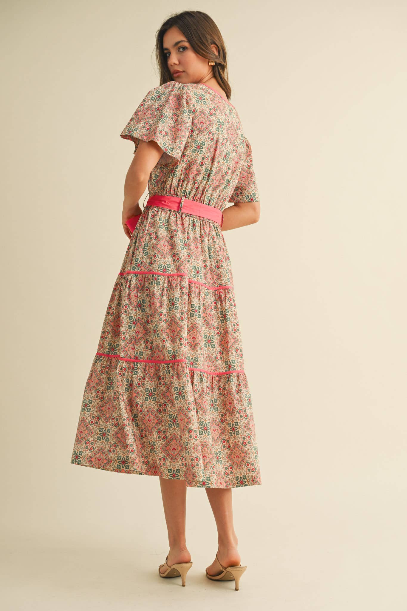 &MERCI - Vente Robe – femme - ROBE MIDI IMPRIMÉE À LIENS CONTRASTÉS MDR382110