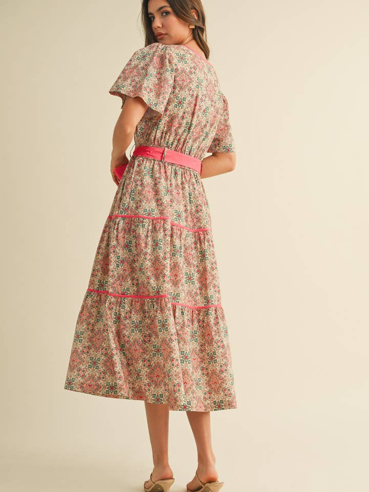 &MERCI - Vente Robe – femme - ROBE MIDI IMPRIMÉE À LIENS CONTRASTÉS MDR382110