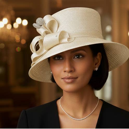 SR0860 - Lilac Sculpted Bow Dress Hat with Sparkle Accents for wholesale by Maspros