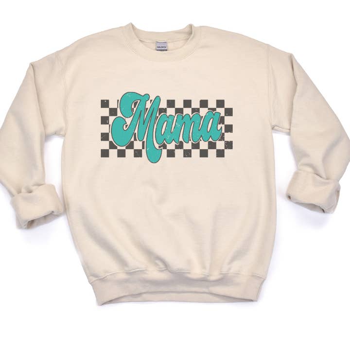 Girocollo unisex Mama Gildan a quadretti color foglia di tè per la vendita all'ingrosso da parte di 417 Designs LLC
