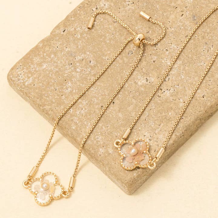 Pressed Flower Clover Charm Adjustable Bracelet for wholesale by Anarchy Street
