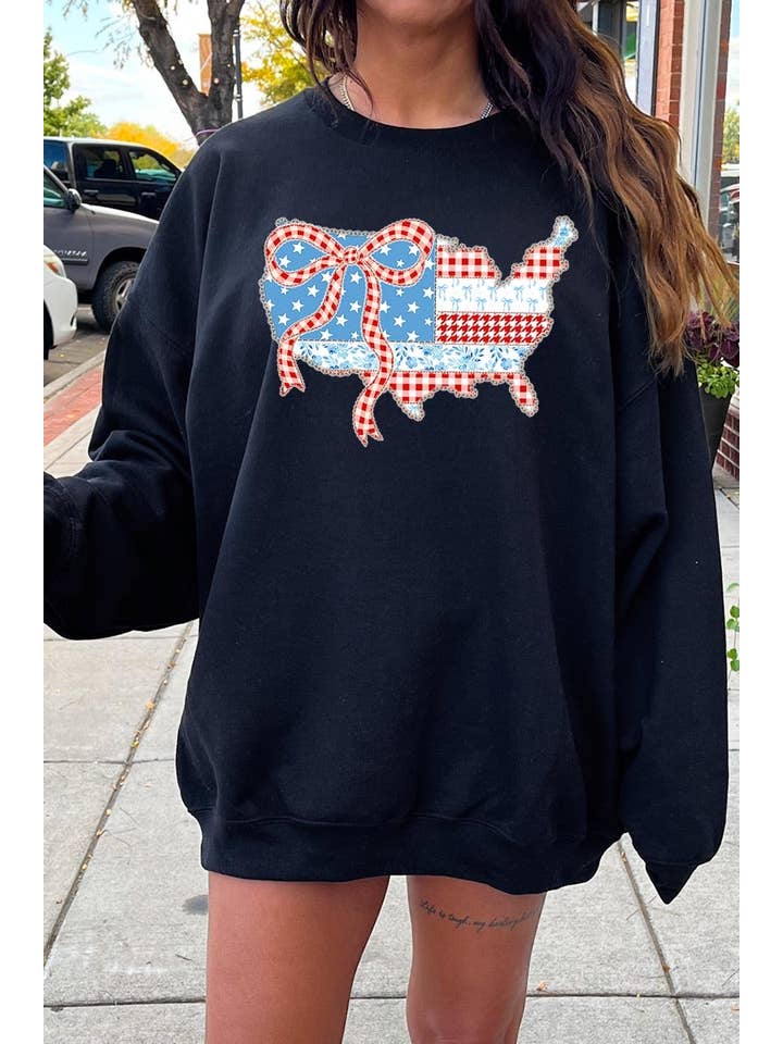 Pink Irene Wholesale - Wholesale Shirt - Women's - USA Map Patchwork Graphic Sweatshirt