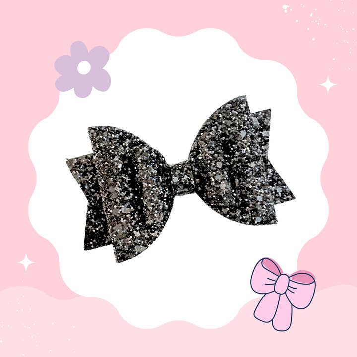 Sort Glitter XL sløjfe for engroshandel hos BabyBubsBoutique