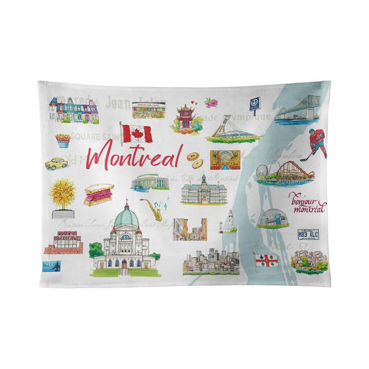 Northern Icons Canada - Wholesale Tea towel - Montreal Tea Towel – Illustrated City Landmarks Cotton Kitchen Dish Towel7