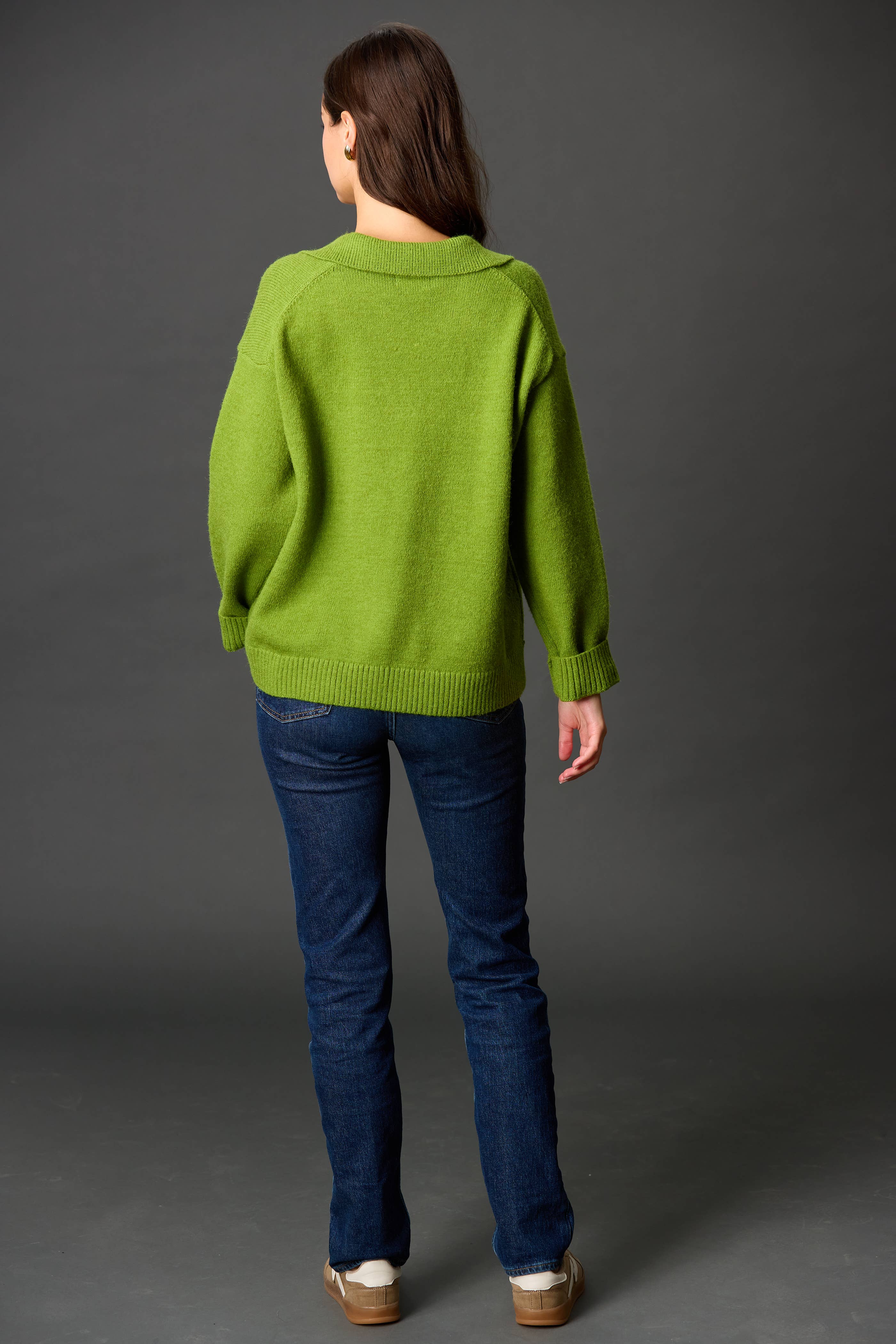 Dark Raspberry Knit Collared V Neck Ribbed Border Sweater Top	 for wholesale on Faire9