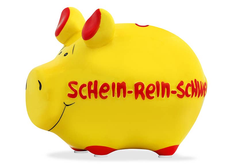 Wurm - Vente Tirelires - Sparschwein Company Sparschwein "Schein-Rein-Schwein" en céramique, Jaune/Rouge (L/H/P) 12,5x9x9cm Petit cochon0