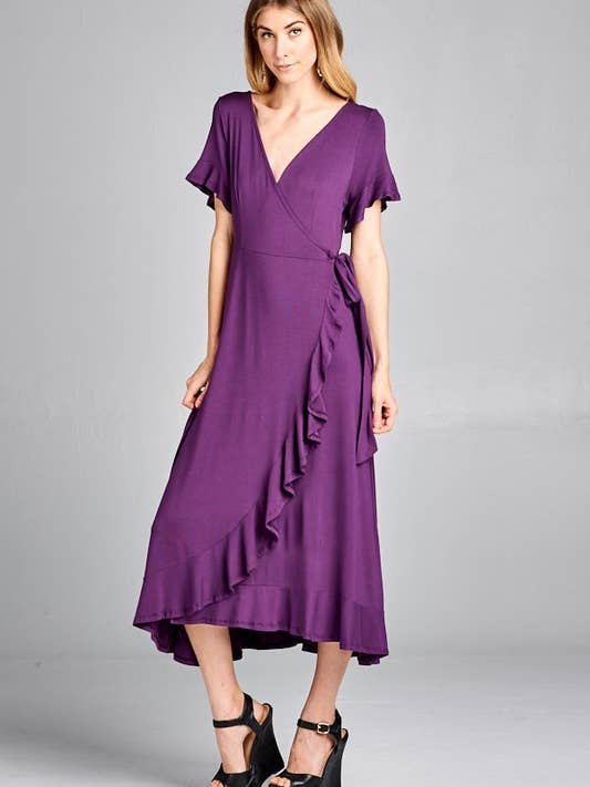 ETD-573 Ruffle Wrap Dress for wholesale by Emerald Collection