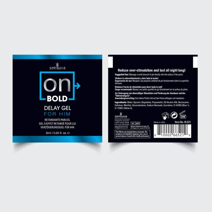 Sensuva - Wholesale Personal Lubricant - Onâ„¢ Bold Delay Gel 6 ml. Single-Use Packet