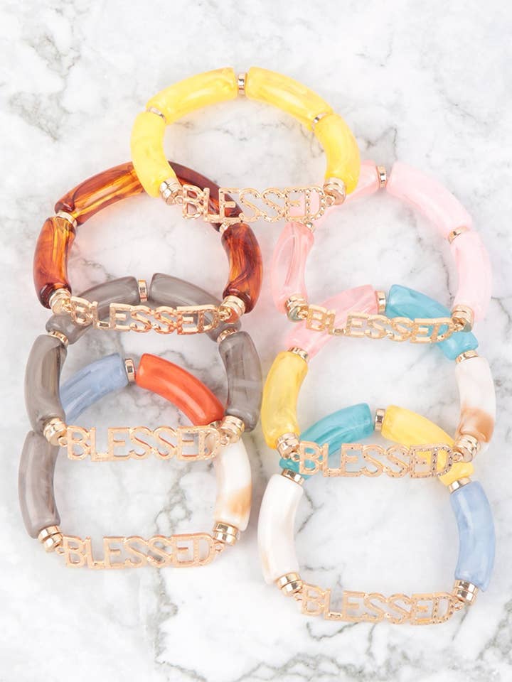 Blessed Tubular Beads Resin Stretch Bracelet for wholesale by MYS Wholesale Inc