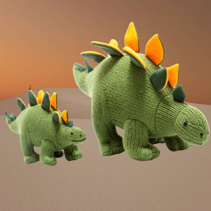 Best Years Ltd - Wholesale Stuffed/Plush Toy - Kids & Baby - Knitted Stegosaurus Dinosaur Plush Toy Moss Green and Orange