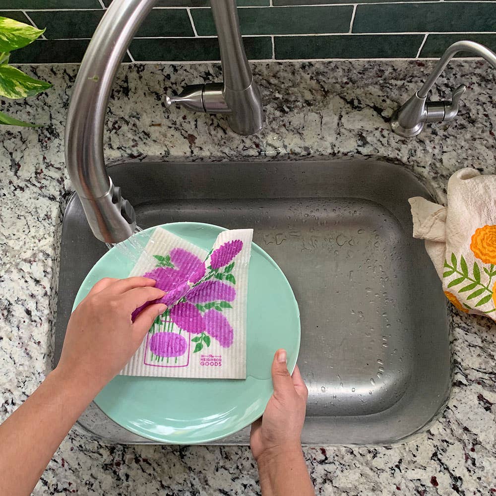 The Neighborgoods - Wholesale Dishcloth - EDIBLE FLOWERS (Lilac, Marigold, Rose) Sponge Cloth Set of 36