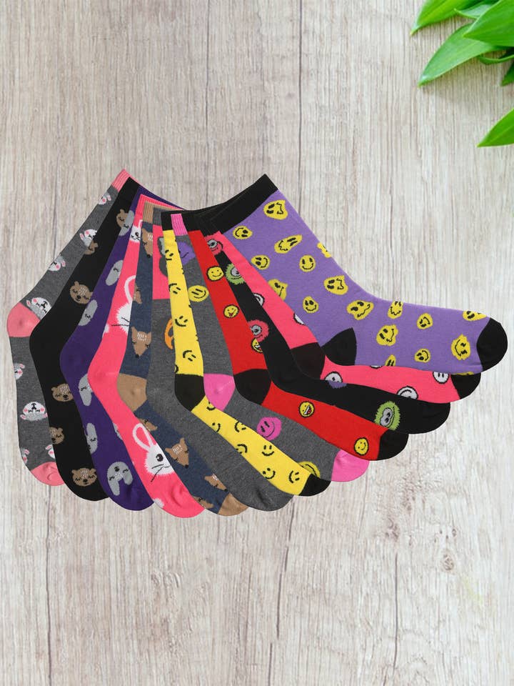 Isadora, Tipi toe, & James Fiallo - Wholesale Socks - Women's - Women's Tipi Toe 6 Pack Plus-Size Cute Crew Socks3