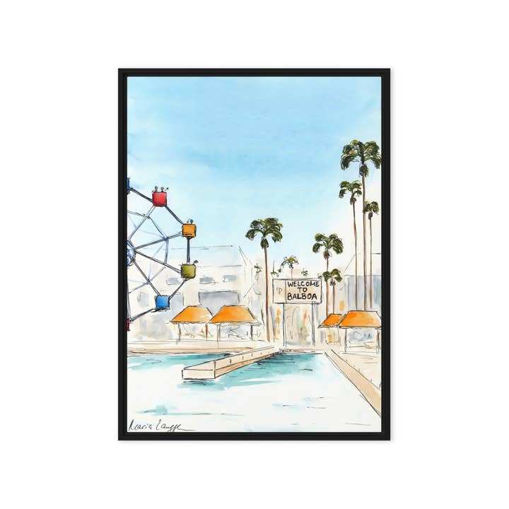 California Coastal Framed Canvas – Balboa Island Ferry for wholesale by Maria Langgle