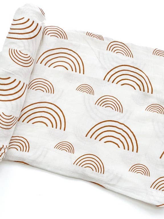 Harp Angel Boutique - Wholesale Swaddle - Baby - Caramel & White Rainbow Swaddle Blanket0