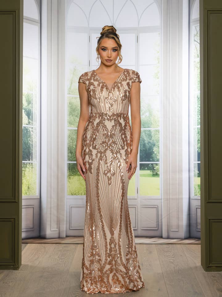 2542P1-XL ONLY maxiklänning med paljetter och korta cap-ärmar för wholesale av RICARICA INC.