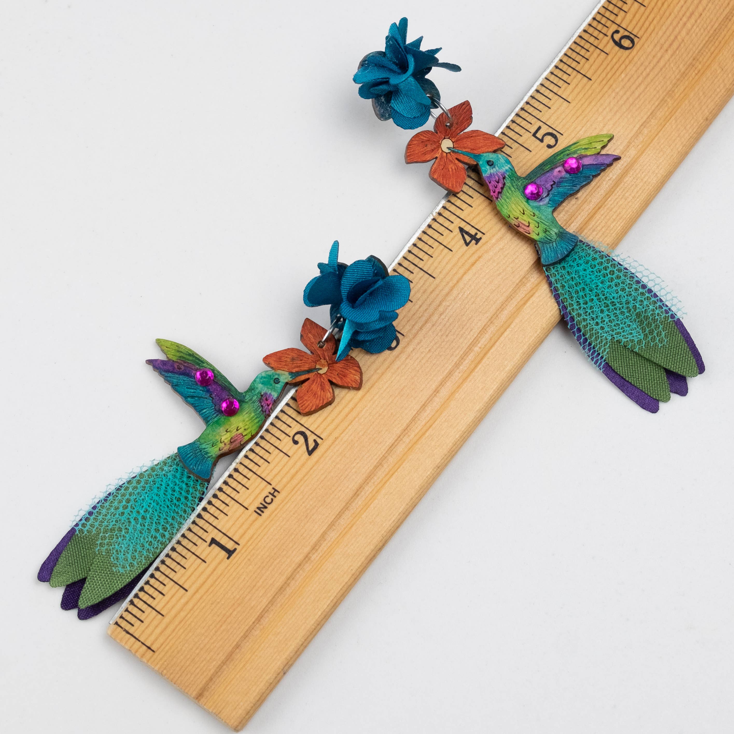 Tulia's Artisan Gallery - Wholesale Dangle Earrings - Hummingbird Earrings - Ruby-Throated LG2