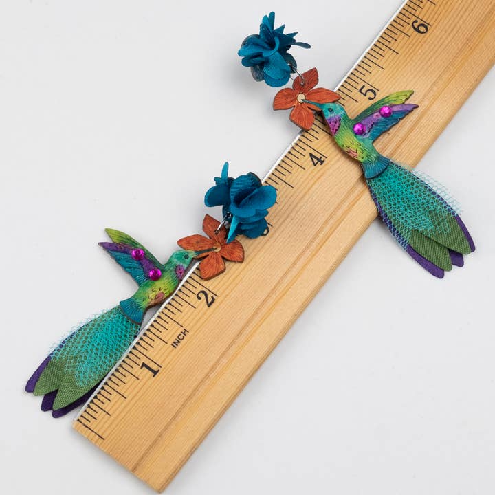 Tulia's Artisan Gallery - Wholesale Dangle Earrings - Hummingbird Earrings - Ruby-Throated LG2