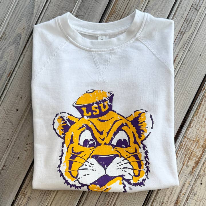 LSU Sailor Mike Unisex Raglan-white for wholesale by Nola Mercantile