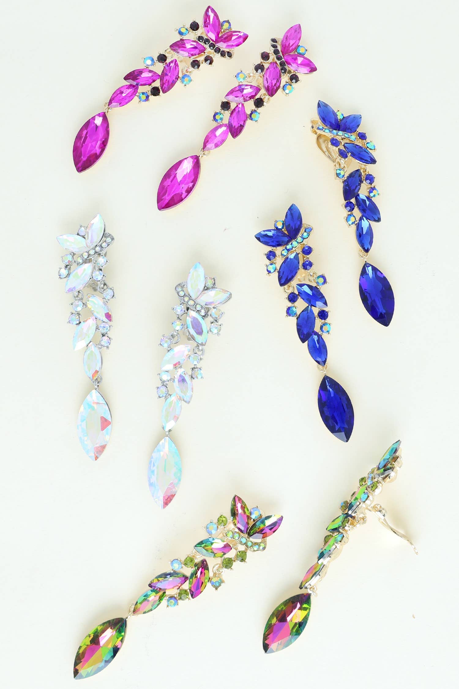 SP Sophia Collection - Wholesale Clip-On Earrings - Rhinestone Petal Crystal Cluster Dangle Clip-On Earrings0