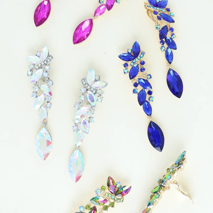 SP Sophia Collection - Wholesale Clip-On Earrings - Rhinestone Petal Crystal Cluster Dangle Clip-On Earrings